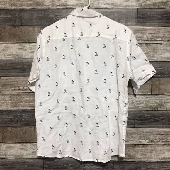 Saks Fifth Avenue 100% Linen Palm Tree Floral Button Up Shirt Men’s L White Blue - Picture 5 of 8